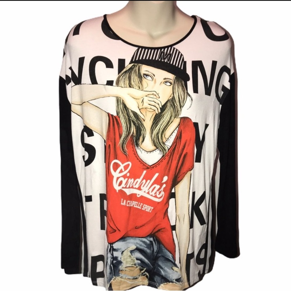 Women's Long Sleeve Graphic Tee - Red and Black